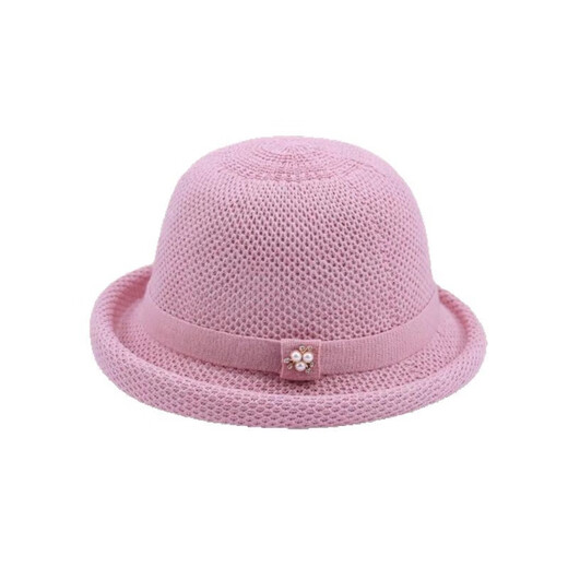 Woodpecker Thin Knitted Basin Hat Women's Fashion Versatile Hollow Top Hat Sun Hat Sun Protection Hat Leather Pink M (56-58cm)