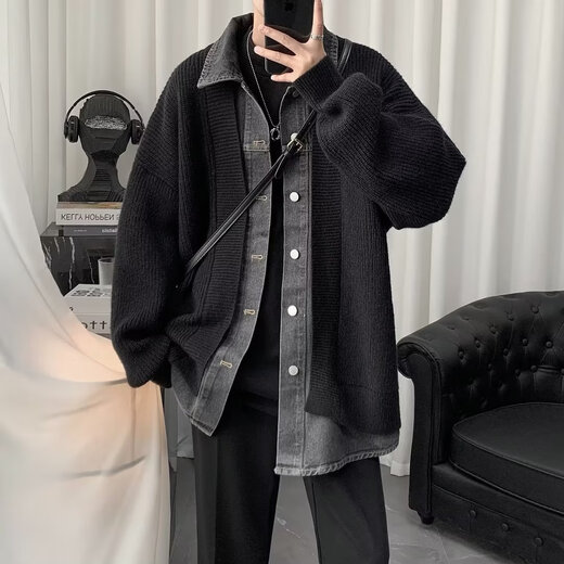 XingSuyao (Xingsuyao) Denim épissant de faux cardigan de cardigan en deux pièces veste printemps et automne de conception en automne.
