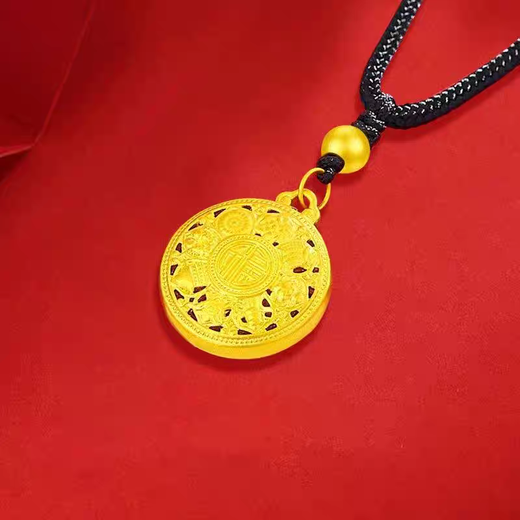 Eight Treasures Compass Gold Pendant Gold-coated Silver Transfer Beads Birthday Necklace Pendant for Men and Girlfriends Birthday Gifts Eight Treasures Compass Pendant Black Rope