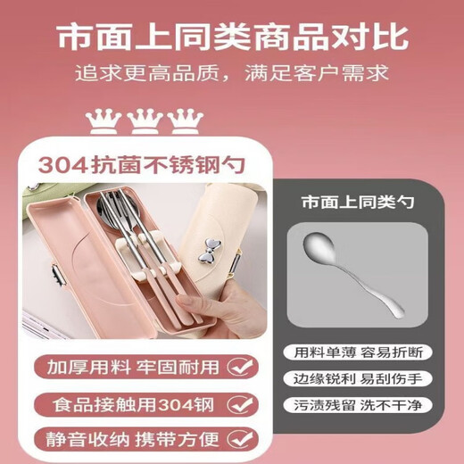 304 stainless steel portable tableware, good-looking chopsticks and spoon set for work, portable tableware set for students, coral pink/painted style-2 piece set/free storage box