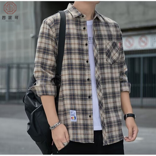 Miao Youke Crood Casual Froote Men's Spring и осенью рубашки с длинными рукавами корейская ретро-ретро, ​​летняя тонкая куртка K12111 Желтый синий 2xl 145-160jin [Jin равняется 0,5 кг]