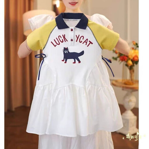 Ttpmer Girls Sommer Mode Polo-Rock kurzärmelige Kinderstil Kleid 9221-Kartoon Katze Polo-Rock 120