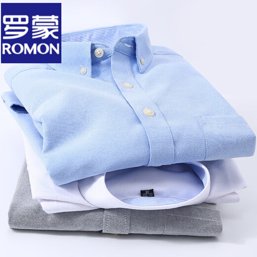ROMON Oxford long-sleeved shirt men's spring and autumn business casual Korean style middle-aged and young slim shirt student clothes long sleeves * black 9928 M 38 (165)