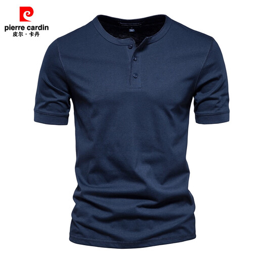 Pierre Cardin round neck t-shirt men's henley shirt short-sleeved army green pure cotton heavyweight American slim retro bottoming small white t half-sleeved long-sleeved black L (weight recommendation 145-160Jin Jin equals 0.5 kg)