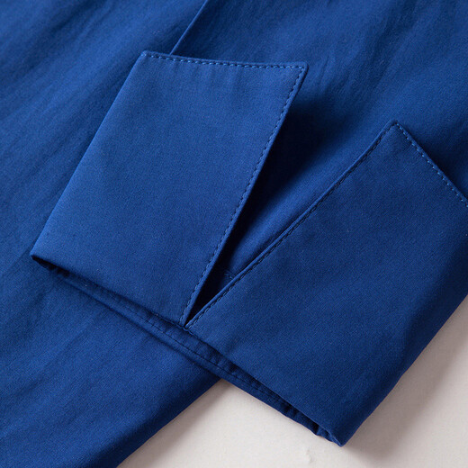 Late White New Product Klein Blue 100% Cotton Shirt Women's 2025 Autumn Commuting Style Mid-Sleeve Top Dark Blue S