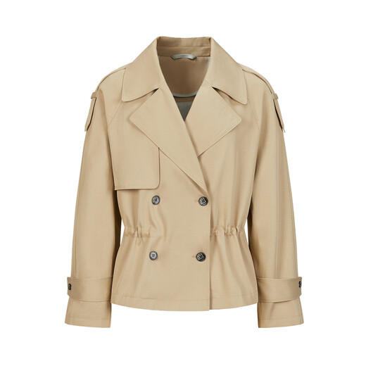 Jiuzi Annako Retro British Style Lapel Collar Drawstring Short Ageless Windbreaker Jacket Women's Autumn Khaki - Second Batch KWFQ41203 M