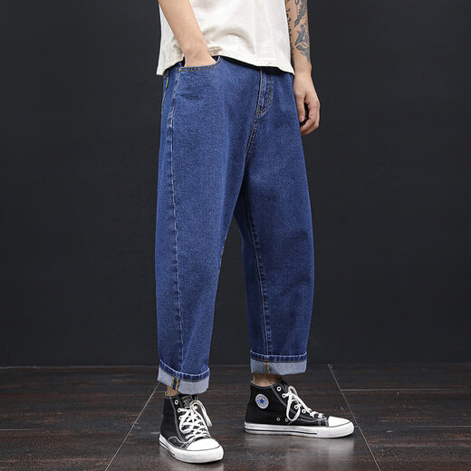 Pantalones sueltos de gran tamaño de nueve puntos para hombres más grasas más grandes pantalones para hombres pantalones de papá 9904 pantalones azul claro 32