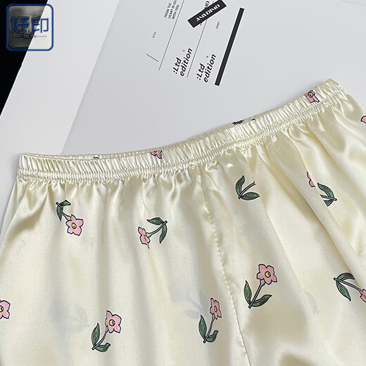 妤印年新款ins风日系睡衣女夏季冰丝短袖套装夏天薄款家居服 米白色 #YX-9215 M 【75-98】斤