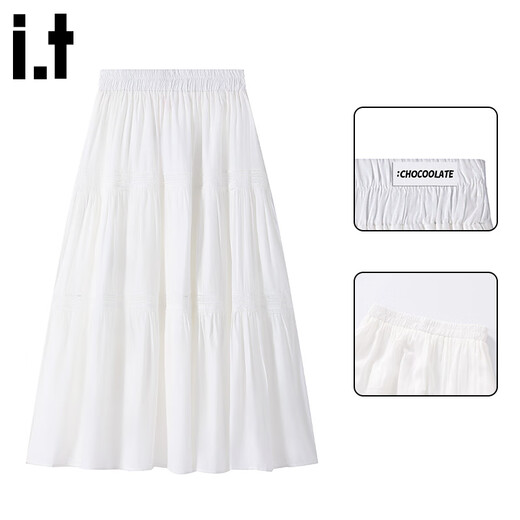 
:CHOCOOLATE it white A-line skirt for women with high waist slim French big hem skirt fluffy cake long skirt white one size