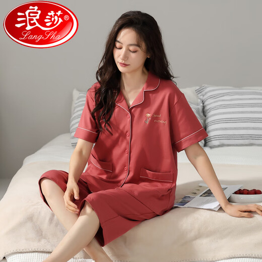 
LangSha 2025 new pajamas for women in summer thin pure cotton short-sleeved cropped pants home clothes for women in summer can wear out suits 9898# 2XL [Suggested 140-160Jin [Jin equals 0.5 kg]]