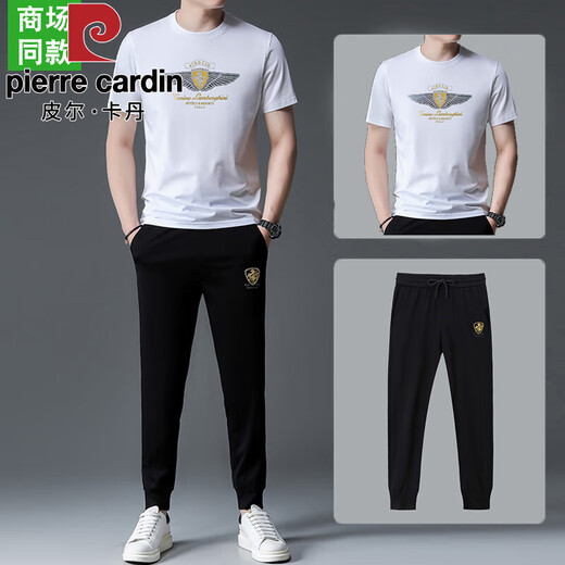 皮尔卡丹【奥莱品牌折扣】保罗休闲运动套装男夏季新款短袖T恤高端两件套 13067黑色短袖+长裤 4XL 190 【建议190-210斤】