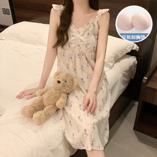 京濮飞HelloKitty云朵棉睡衣女吊带睡裙可爱胸垫家居服 9923#睡裙-带胸垫 XL 170