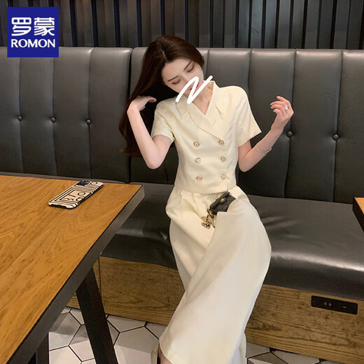 罗蒙（ROMON）小香风套装女夏季2025新款盐系轻熟高级感减龄气质简约休闲两件套 杏色长裤 L