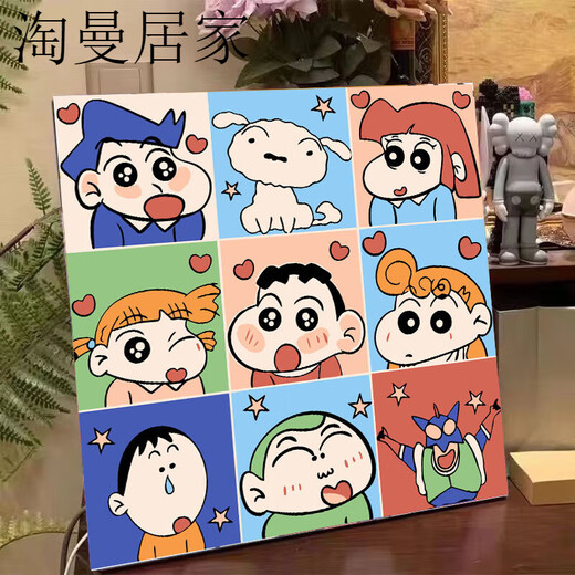 贝意品高颜值数字油画diy海绵宝宝蜡笔小新手工填色简单涂色油彩 FQ719吃好喝好 绷好内框带背板+颜 20cm*20cm