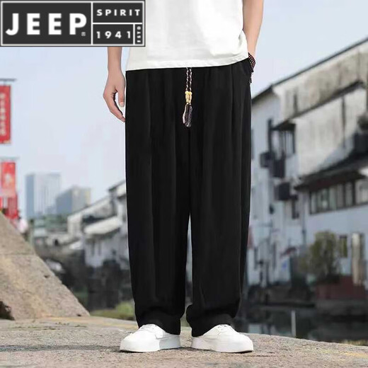 Jeep Spirit Chinesischer Stil Leinenhose Herren Sommer dünne lose, gerade Hose Baumwollwäsche Casualhose große Haremhosen grau hochwertig-droop 2xl 155-175jin [Jin gleich 0,5 kg]