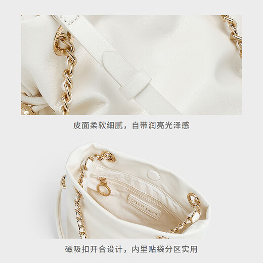 CHARLES&KEITH25秋新品柔软抽绳简约链条福袋包手提托特包包女包CK2-80151536 Cream奶白色 S