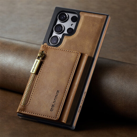 Yiyan convient au boîtier de téléphone mobile Samsung S24 Galaxy S23ultra Business Retro S23FE Carte Wallet S24 + Case de charge sans fil brun clair + sac de carte magnétique Samsung Galaxy S24ultra