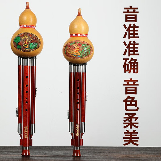 Zhengyintang Hulusi Yunnan Musikinstrumente für Erwachsene professionell spielen Doppelton-Mahagoni-Erleichterung Drei-Ton-Model für Kinder Anfänger Professionelle Mahagoni-Tube B-Flat