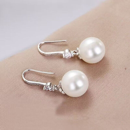 Auspicious God-given Natural Pearl Earrings White Women's Ear Hooks Freshwater Pearl Earrings 999 Sterling Silver Earrings New Gift Earrings Freshwater Pearls 14mm S999 Pure Silver Gift Box + Certificate