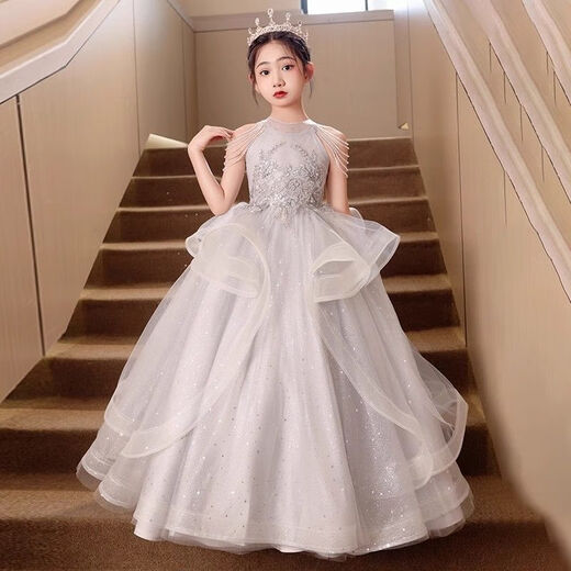千硕森多场合百搭女童生日礼服高端轻奢小众公主裙儿童夏季花童主持钢琴 05香槟色+皇冠 140