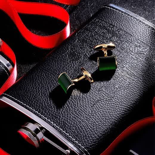 KFLK men's cufflinks French light luxury shirt cuff buttons metal cuff nails high-end shirt green cuff buttons custom lettering green