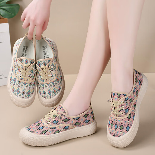 Jin [Jin est égal à 0,5 kg] MU Chaussures en tissu pour femmes chaussures de pêcheurs pour les chaussures de toile à semelles épaisses décontractées pour femmes chaussures pour femmes beige 38