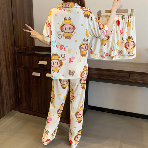 
Spring and summer cartoon ragbub ins style sweet and cute short-sleeved three-piece set for outdoor wear for women's pajamas KK14137 M [Suggested 80-100Jin [Jin equals 0.5 kg]]