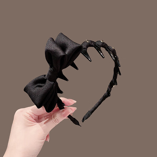 Zhuo Keke wavy toothed bow headband high skull broken hair clip satin headband 2025 new high-end hair accessories headband black
