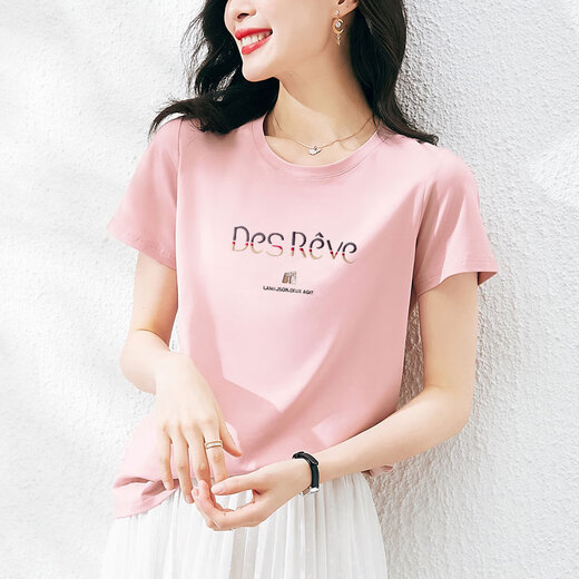 Pierre Cardin Sommer reines Baumwoll-T-Shirt für Frauen kurzärmelige lose Temperament und modischen rosa Körper. Hemd Sommerkleidung 2025 Neues Top 6172 Graues Pulver Kurz-/Ärmel-leichte Luxusprodukte in diesem Jahr m (Empfohlen 80-105 Jin [Jin gleich 0,5 kg])