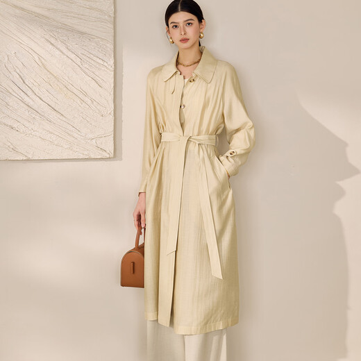 
ROEYSHOUSE French Temperature Acetate Trench Coat for Women 2025 Autumn New Intellectual Khaki Medium-length Jacket 12593 Khaki (delivery belt) M