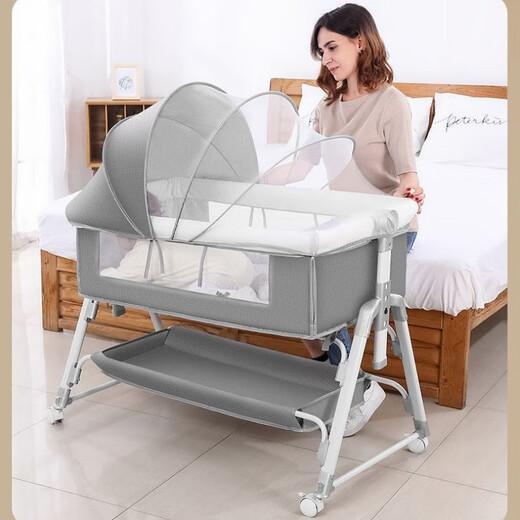 BOE [Flagon officiel] Occ Multifonction Berceau pliable pour bébé amovible Portable Baby Cradle Bed 1 Gray + Mosquito Net + Matelas + Panier de rangement + table de couches