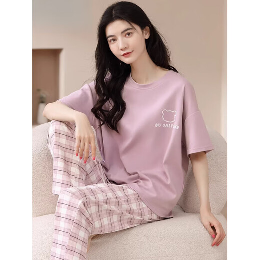 猫人（MiiOW）睡衣女夏款纯棉短袖长裤薄款卡通夏季可外穿家居服套装2025新款 YSH-679 M [建议80-100斤穿]