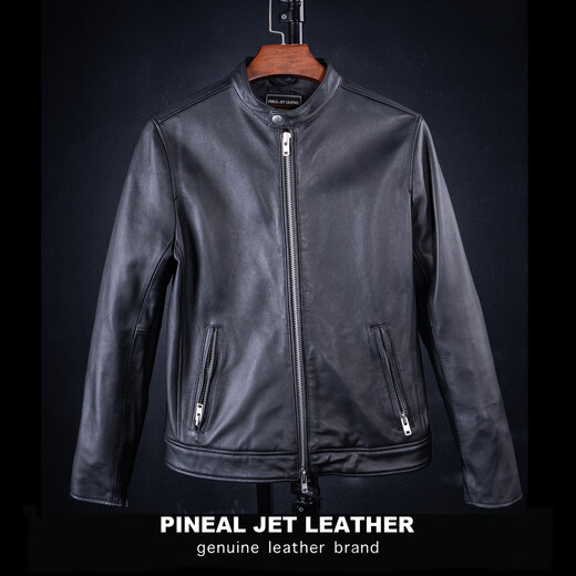 PJL's new single sheepskin simple stand-up collar short jacket trendy men's new leather jacket M-31 leather jacket black M (135Jin Jin is equal to 0.5 kg or less)