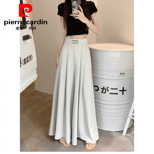 皮尔卡丹（pierre cardin）国风裤裙盘扣阔腿裤女春秋季妈妈装居家睡裤高腰垂感拖地休闲裙裤 黑色838【春夏外穿阔腿裙裤女】 S 建议85斤内