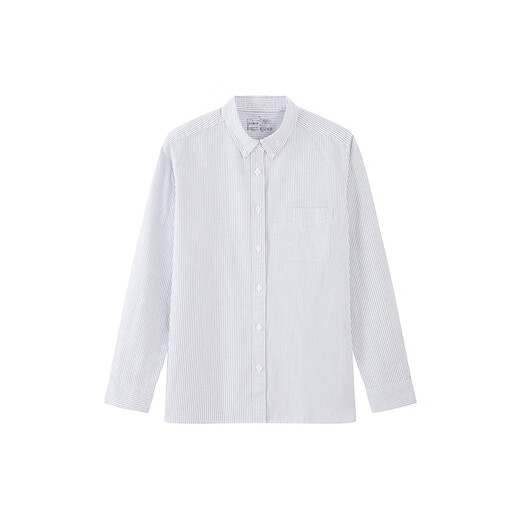 MUJI Women's Cotton Washed Oxford Button Collar Long Sleeve Shirt Women's Shirt Jacket Tops 25 Fall New Product Saxon Blue Stripe S (155/80A)