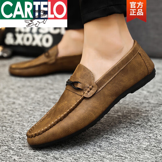CARTELO men's shoes British trendy leather shoes for men Korean style, new style of men's trendy shoes for men's trendy shoes for spring and autumn 2025 D831 brown + comfortable insoles, same style for counter, limited time instant sale 42, small, same style for counter, limited time instant sale