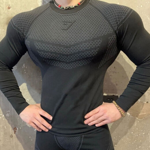 American Shark men's outdoor running sports slim top fitness training iron handsome elastic quick-drying t-shirt black L recommended 140-160Jin Jin equals 0.5 kg