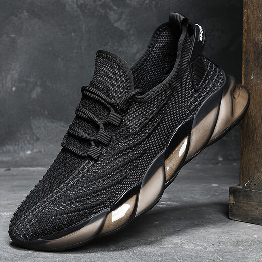 
ROOBEN luxury high-end brand sports shoes men's 2025 summer new breathable soft sole mesh running shoes casual travel shoes 9888 black (spot quick delivery) 38