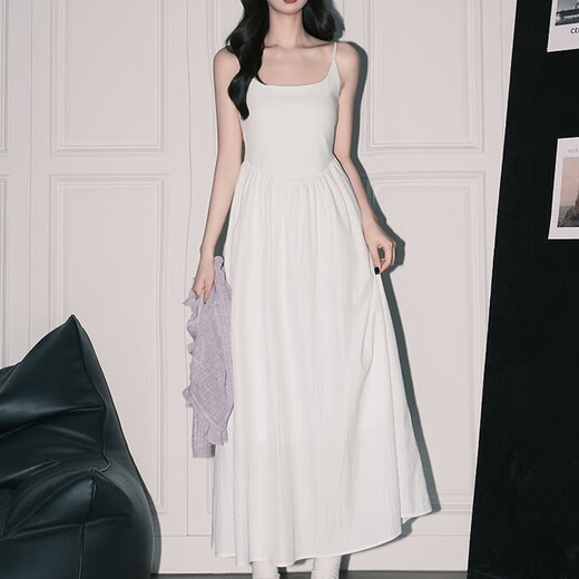 
Yu Shang Zhenpin White suspender dress Women's spring and summer long skirt wearing inner wear beach and beach pure temperament vest base White dress [ M ]