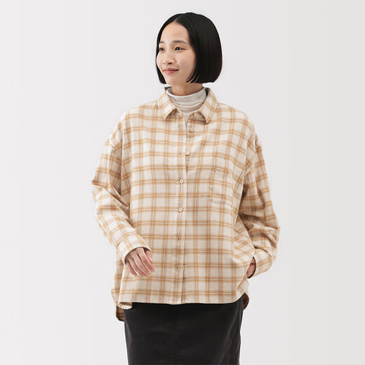 Chaqueta de la camisa de franela de las mujeres Muji chaqueta para mujeres 25 años Otoño Nuevo ropa para mujeres BC2POA5A CHECK SARTIR DARK S (155/80A)