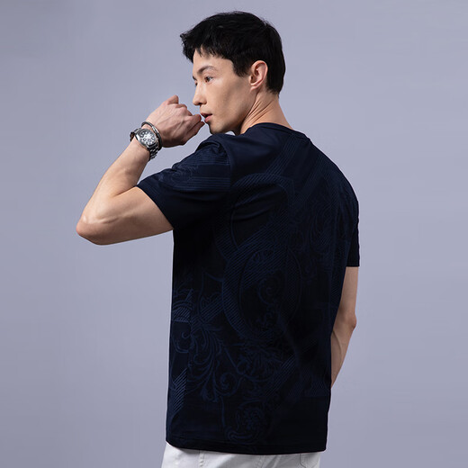 
Desha summer round neck short-sleeved T-shirt men's new printed casual slim round neck pullover loose top LY13557 dark blue M single size