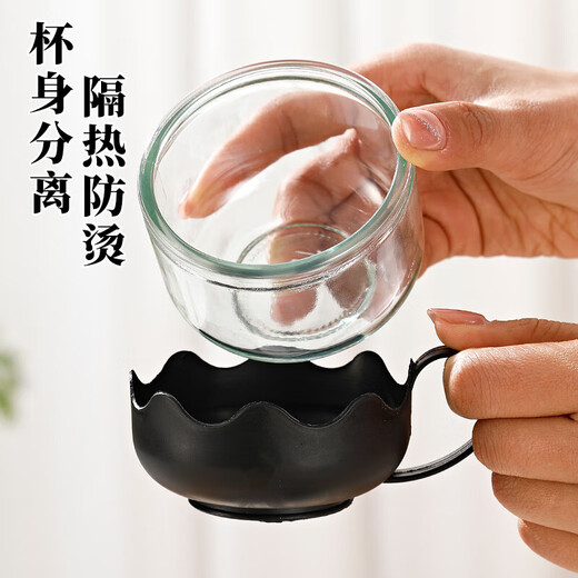 Flower teapot set teapot kettle filter thickened hot water resistant cup tea set durable household tea set elegant black one pot four cups