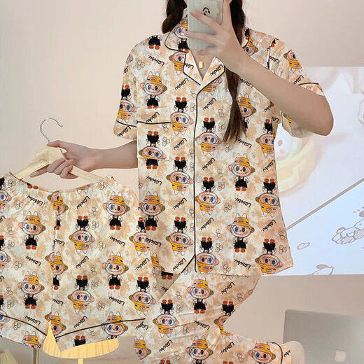 夏季新款拉布布卡通睡衣女清新可爱短袖三件套ins风家居服可外穿 套KK14132 XL 【建议115-135斤】