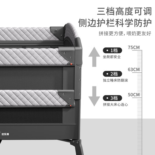 ULOP crib, removable splicing bed, multi-functional folding bed, baby sleeping artifact, diaper changing table, newborn bb bed, 1.2m free guardrail, liftable crib, baby products, meet-and-greet gifts, portable travel nap bed
