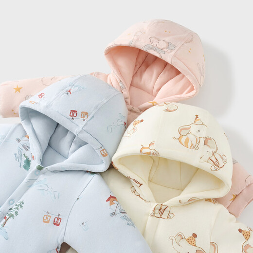 童泰（TONGTAI）婴儿连体衣冬季纯棉夹棉宝宝衣服儿童外出加厚连帽爬服蓝色80cm