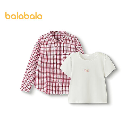 Balabala shopping mall same style girls' shirt children's long-sleeved autumn short-sleeved two-piece fashion red tone 00366 150