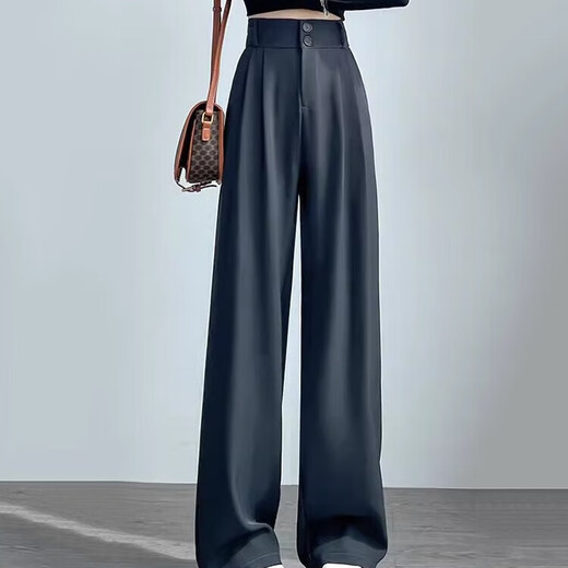 Lugeli black suit pants for women 2025 new high waist drooping wide-leg pants pear-shaped casual straight-leg pants spring and autumn trousers suit pants black L [recommended 110-120Jin [Jin equals 0.5 kg]] regular
