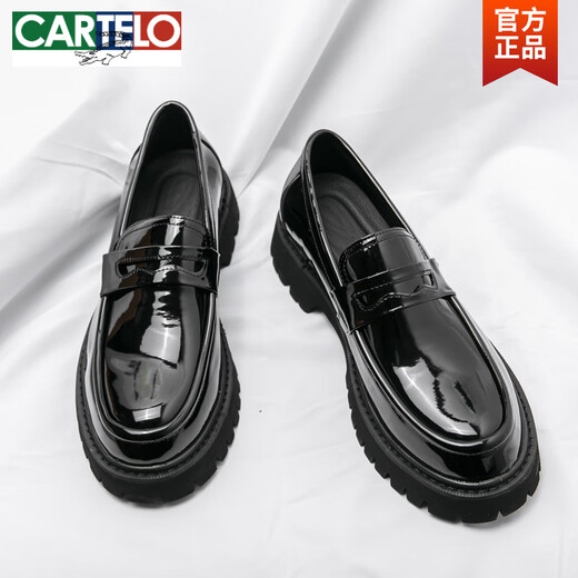 Cartelo Men's Loafers 2025 Мужские туфли повышенная толстая подошва блестящая модная кожаная обувь Ленивые бобы 3518 черные 38