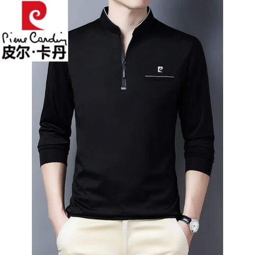 Pier Cardin Spring and Automne 100% pur coton à fermeture éclair Col à collier pour hommes T-shirts décontractés en vrac d'âge moyen Collier de base à manches longues pour hommes 6623 modèles [Style de printemps et d'automne] noir M 165 taille recommandée 100-123 Jin [Jin est égal à 0,5 kg] usure
