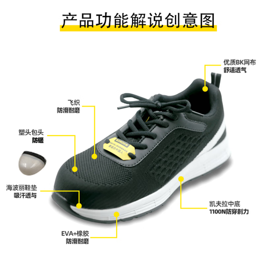 
Zhongmai ZM761 safety shoes, plastic head anti-smash and anti-puncture insulation 6KV labor protection shoes breathable flying woven rubber sole wear-resistant and non-slip gray model gray 37 sizes